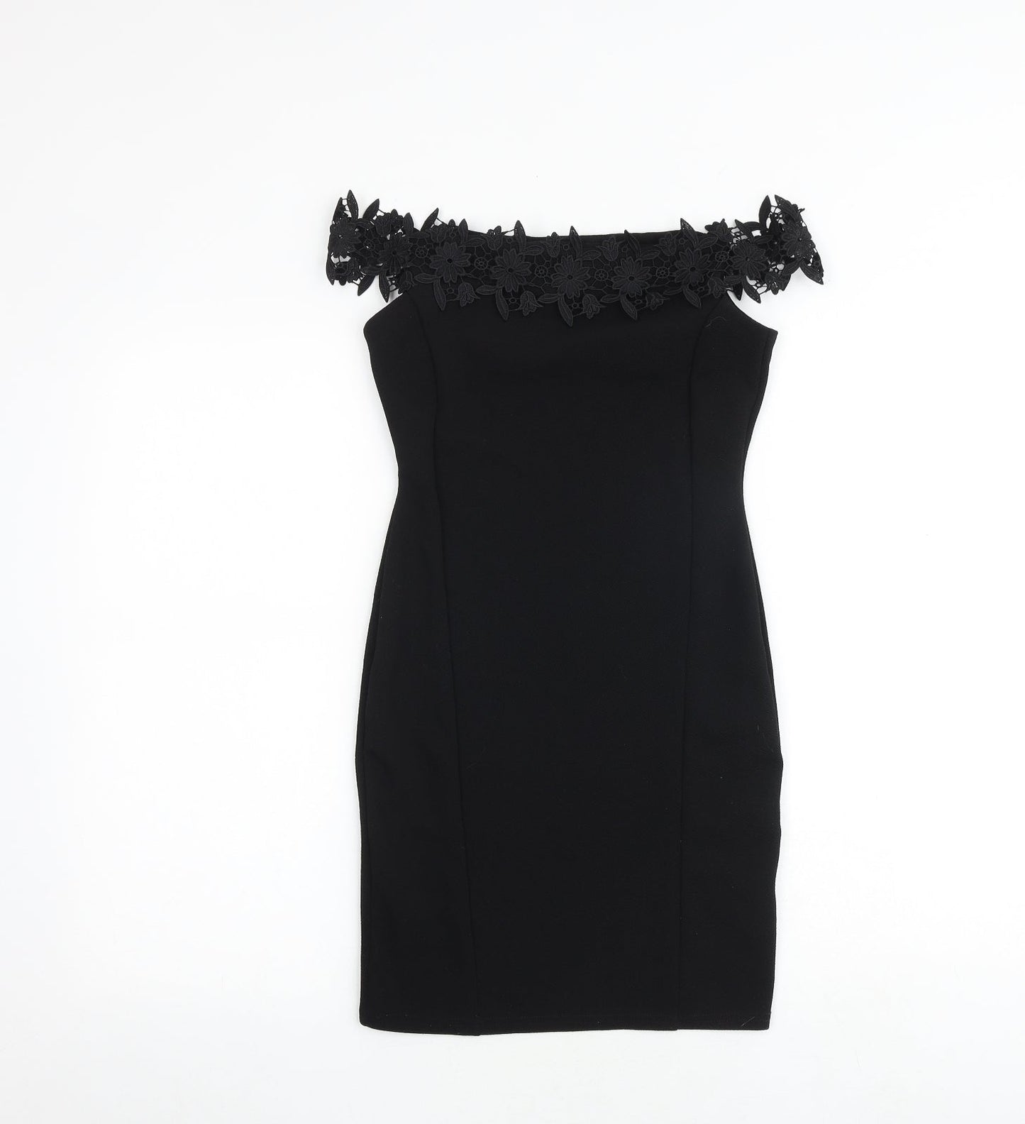 Miss Selfridge Womens Black Polyester Bodycon Size 4 Off the Shoulder Pullover