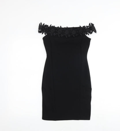 Miss Selfridge Womens Black Polyester Bodycon Size 4 Off the Shoulder Pullover