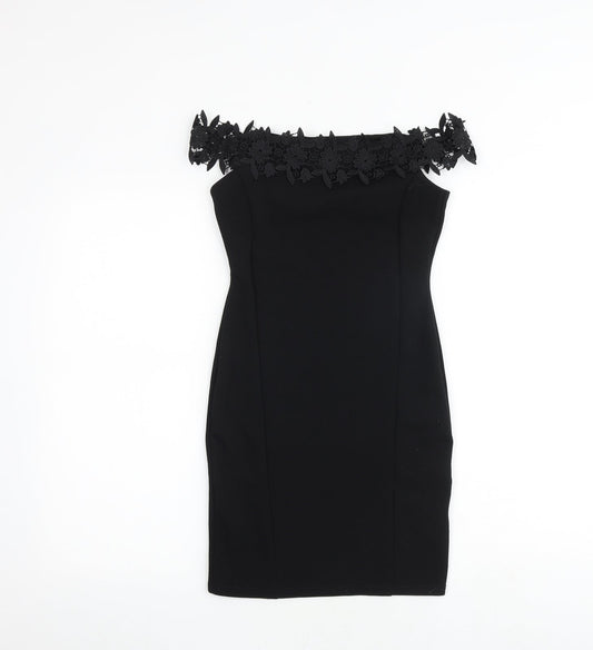 Miss Selfridge Womens Black Polyester Bodycon Size 4 Off the Shoulder Pullover