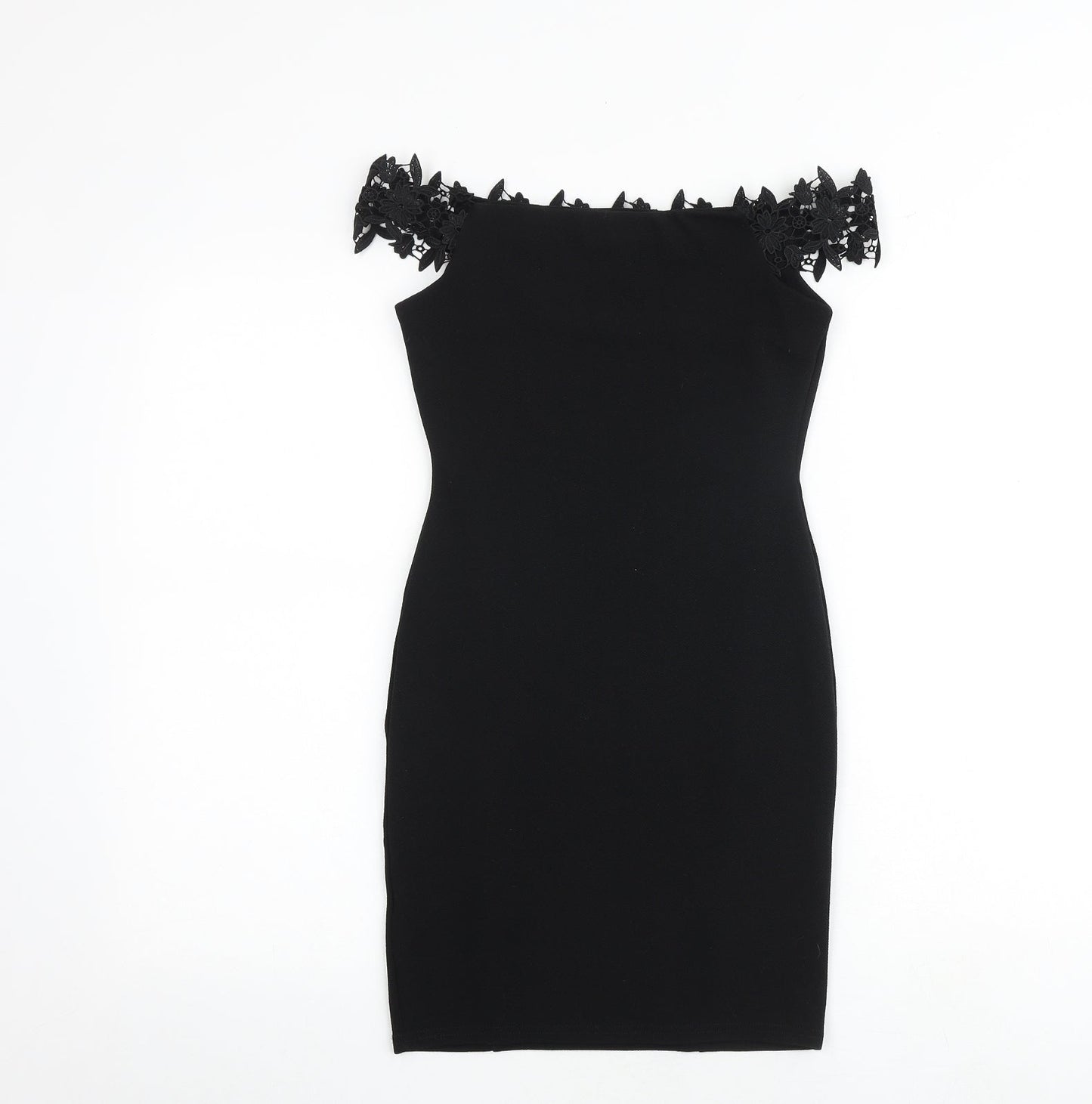 Miss Selfridge Womens Black Polyester Bodycon Size 4 Off the Shoulder Pullover