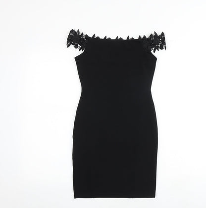 Miss Selfridge Womens Black Polyester Bodycon Size 4 Off the Shoulder Pullover