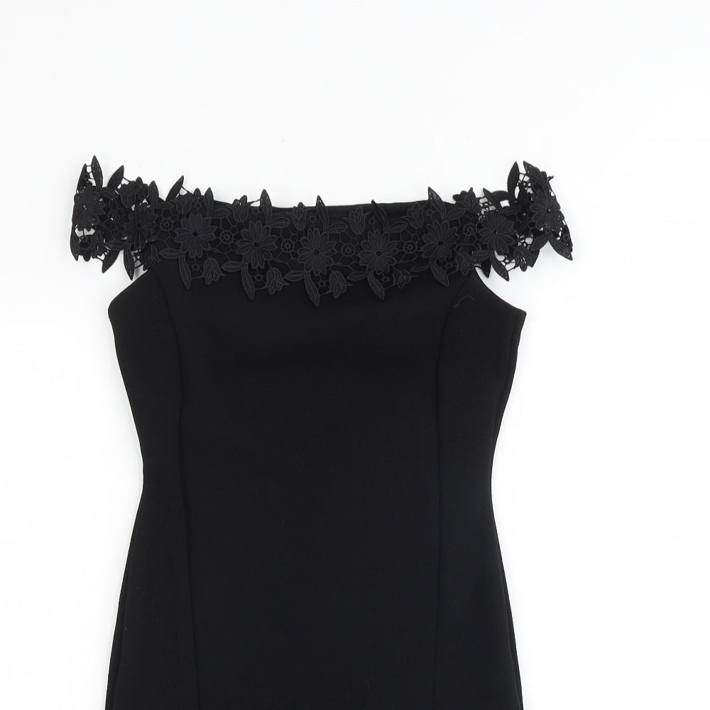 Miss Selfridge Womens Black Polyester Bodycon Size 4 Off the Shoulder Pullover