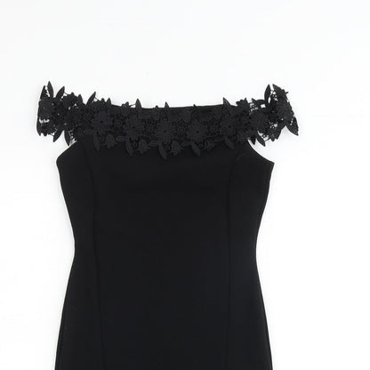 Miss Selfridge Womens Black Polyester Bodycon Size 4 Off the Shoulder Pullover