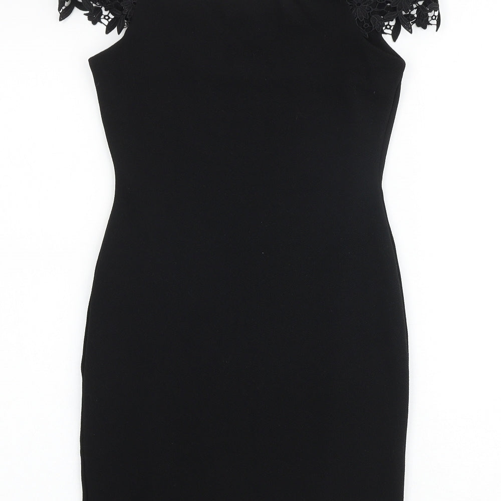 Miss Selfridge Womens Black Polyester Bodycon Size 4 Off the Shoulder Pullover