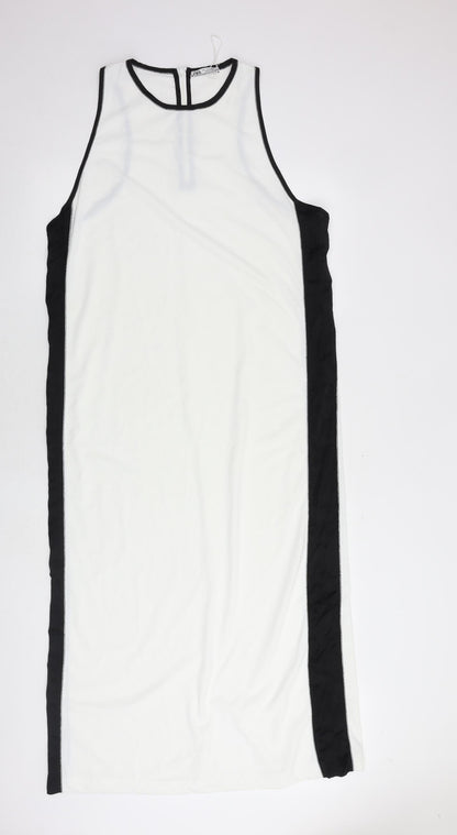 Zara Womens White Colourblock Polyester A-Line Size L Round Neck Zip