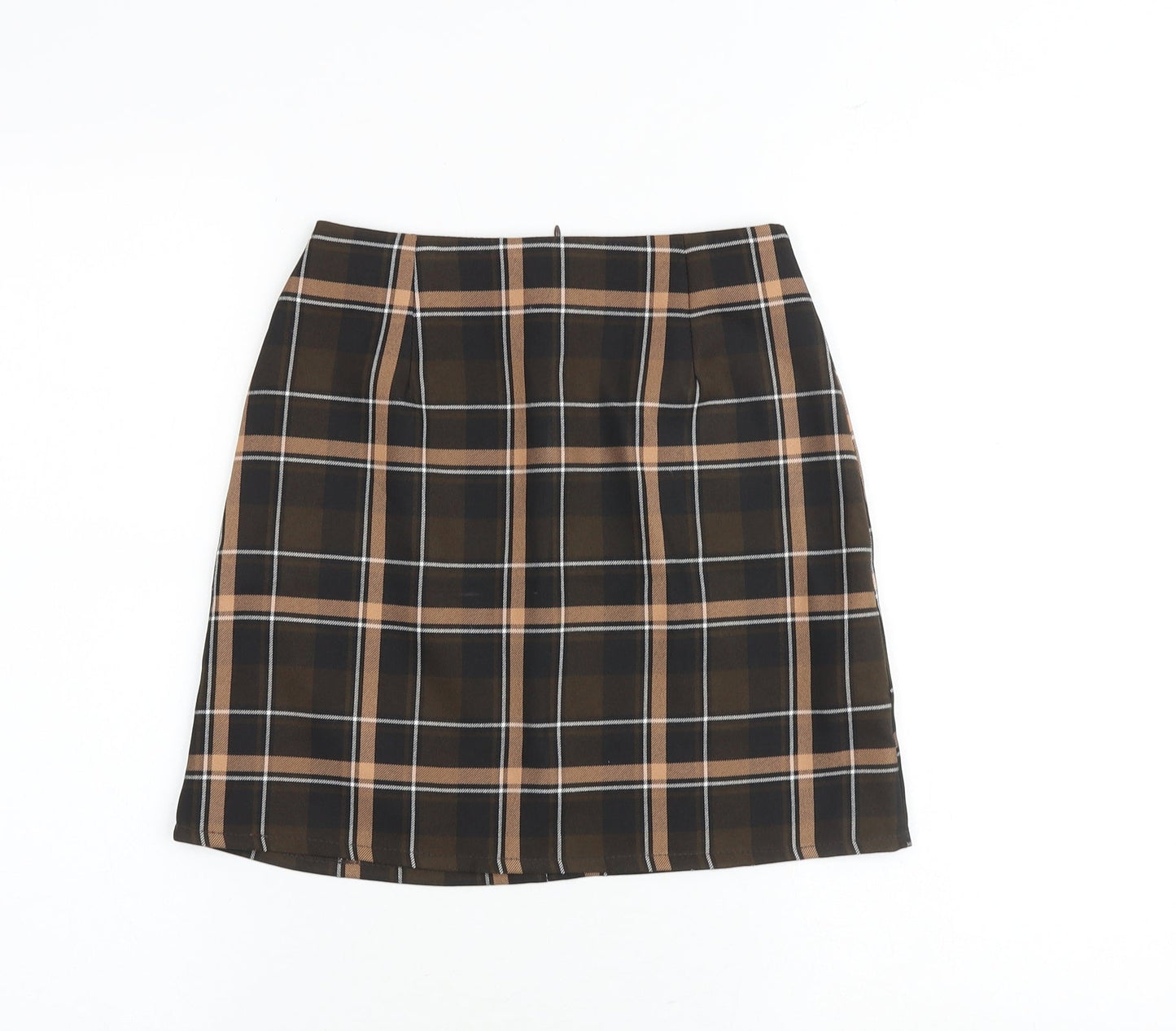 Miss Selfridge Womens Brown Plaid Polyester A-Line Skirt Size 4 Zip