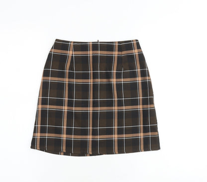 Miss Selfridge Womens Brown Plaid Polyester A-Line Skirt Size 4 Zip