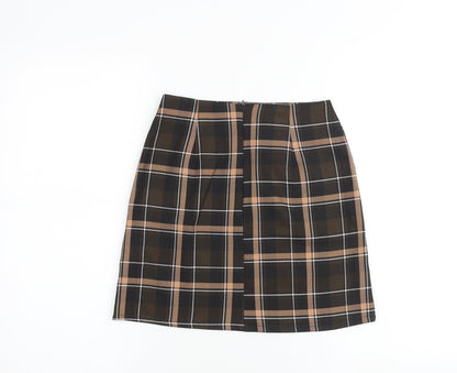 Miss Selfridge Womens Brown Plaid Polyester A-Line Skirt Size 4 Zip