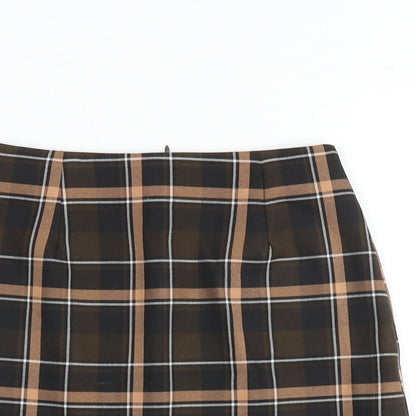 Miss Selfridge Womens Brown Plaid Polyester A-Line Skirt Size 4 Zip