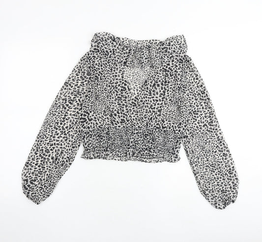 Zara Womens Multicoloured Animal Print Polyester Cropped Blouse Size S V-Neck - Leopard Print