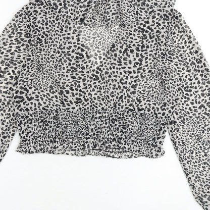 Zara Womens Multicoloured Animal Print Polyester Cropped Blouse Size S V-Neck - Leopard Print