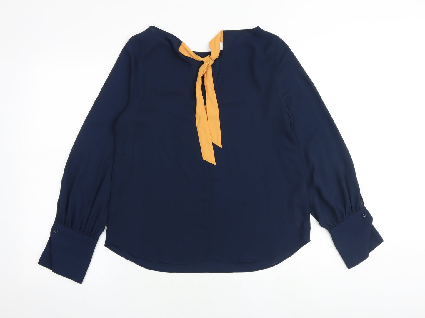 Mango Womens Blue Polyester Basic Blouse Size S Boat Neck