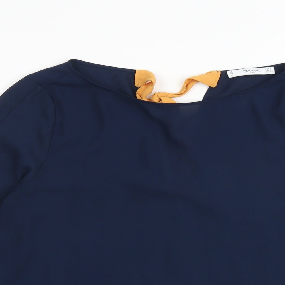 Mango Womens Blue Polyester Basic Blouse Size S Boat Neck