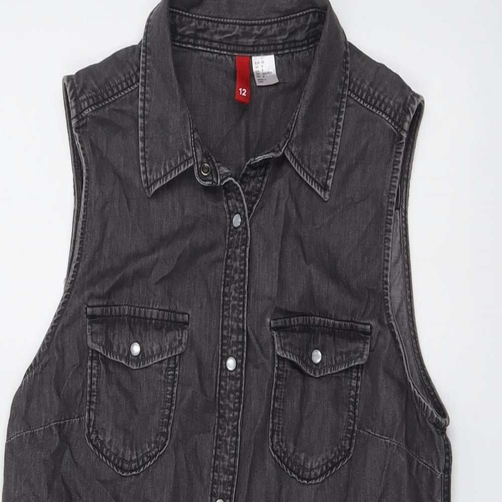 Womens UK Size 10 H&M Grey Basic Button-Up