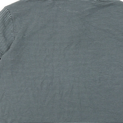 Marks and Spencer Mens Green Striped Cotton Polo Size M Collared Button