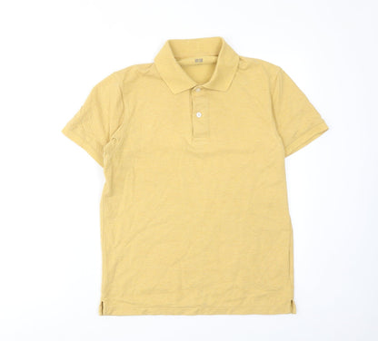Uniqlo Mens Yellow Cotton Polo Size S Collared Button