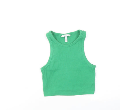 Womens UK Size XS H&M Green Cropped Tank