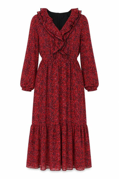 Savida Womens Red Geometric Polyester Maxi Size XS V-Neck Pullover - Heart pattern