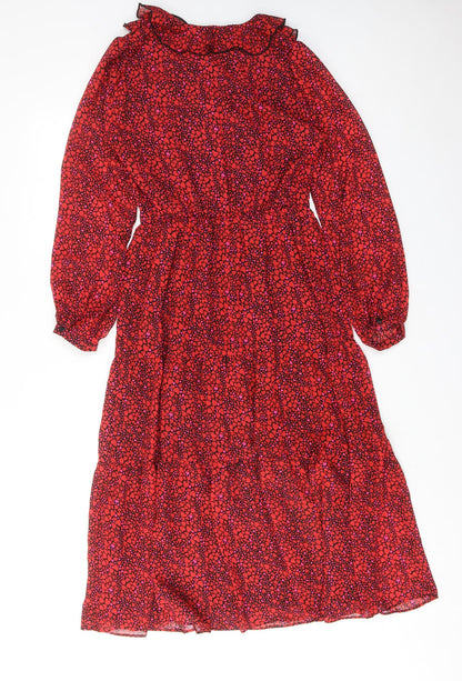 Savida Womens Red Geometric Polyester Maxi Size XS V-Neck Pullover - Heart pattern