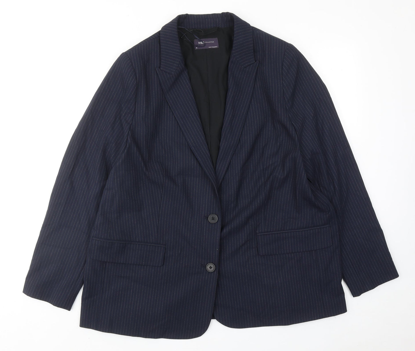 Marks and Spencer Womens Blue Pinstripe Polyester Jacket Suit Jacket Size 18