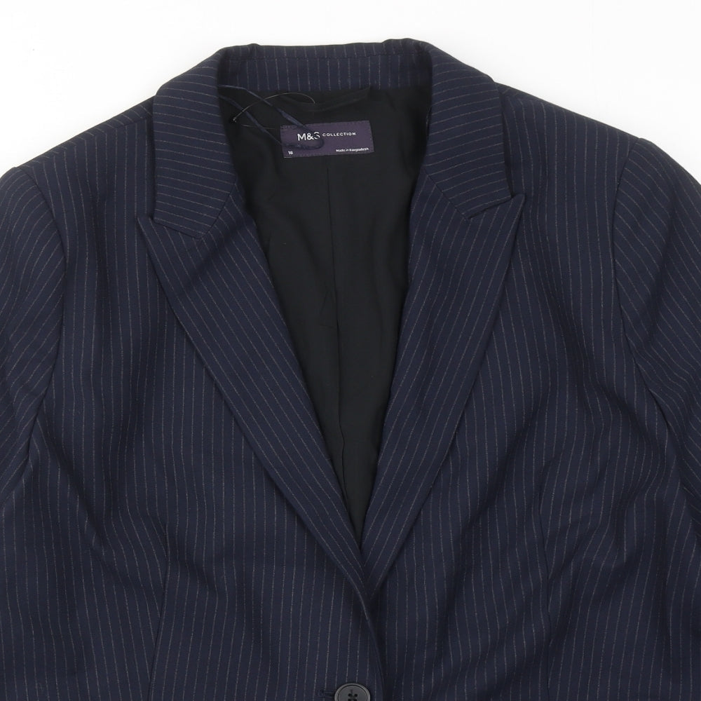 Marks and Spencer Womens Blue Pinstripe Polyester Jacket Suit Jacket Size 18