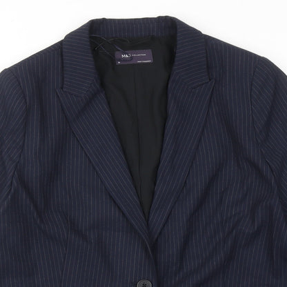 Marks and Spencer Womens Blue Pinstripe Polyester Jacket Suit Jacket Size 18