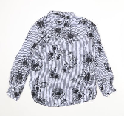NEXT Womens Blue Striped Viscose Basic Button-Up Size 8 Collared - Flowers