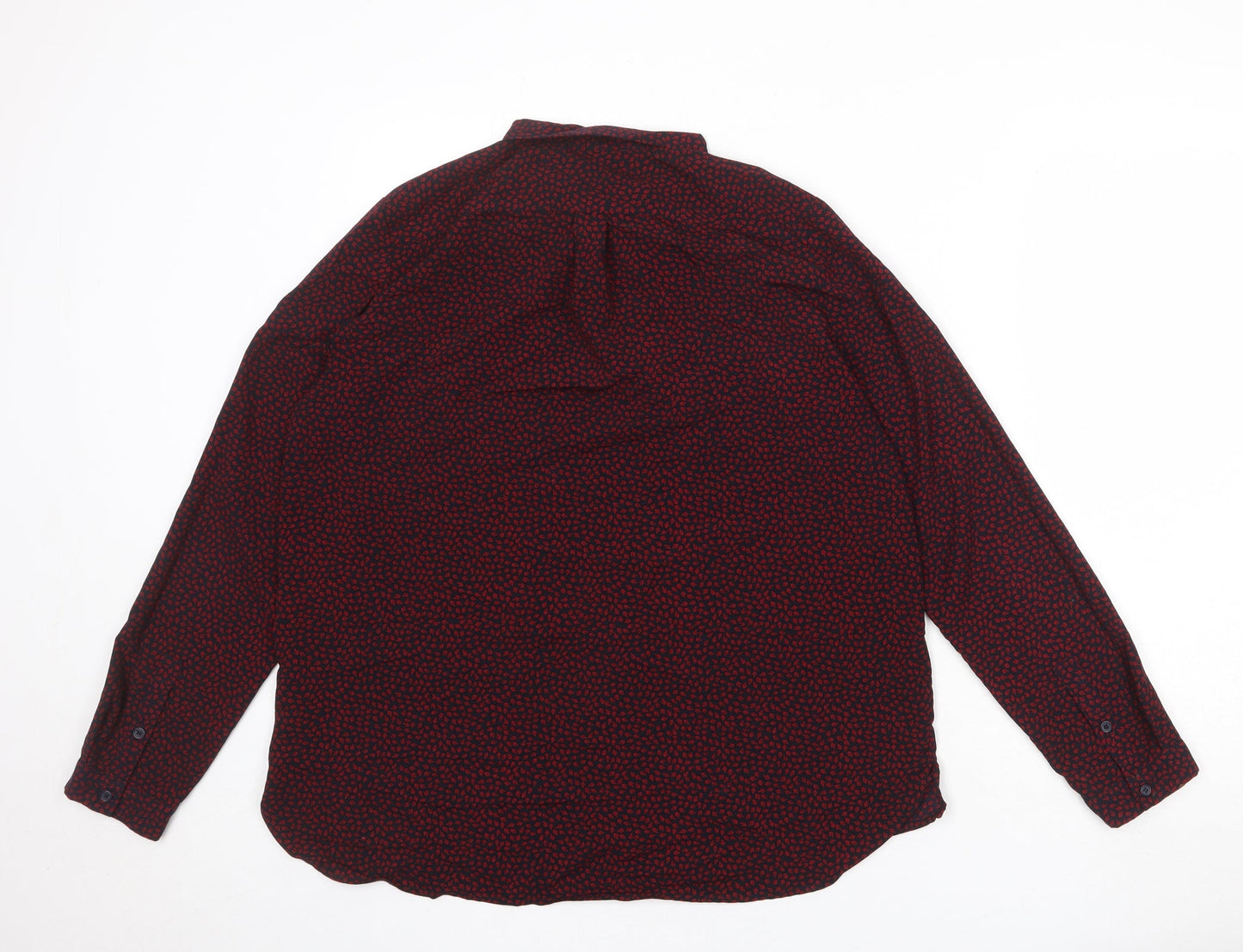 French Connection Womens Black Geometric Polyester Basic Button-Up Size 14 Collared