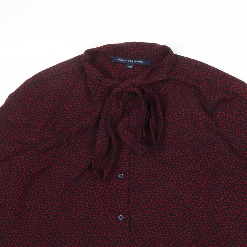 French Connection Womens Black Geometric Polyester Basic Button-Up Size 14 Collared