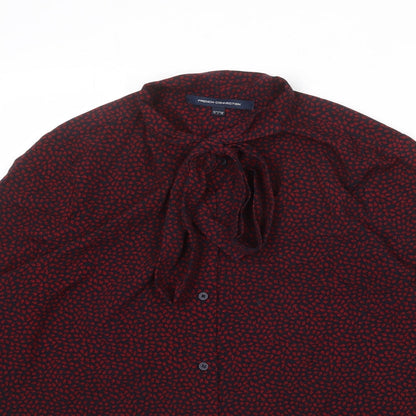 French Connection Womens Black Geometric Polyester Basic Button-Up Size 14 Collared