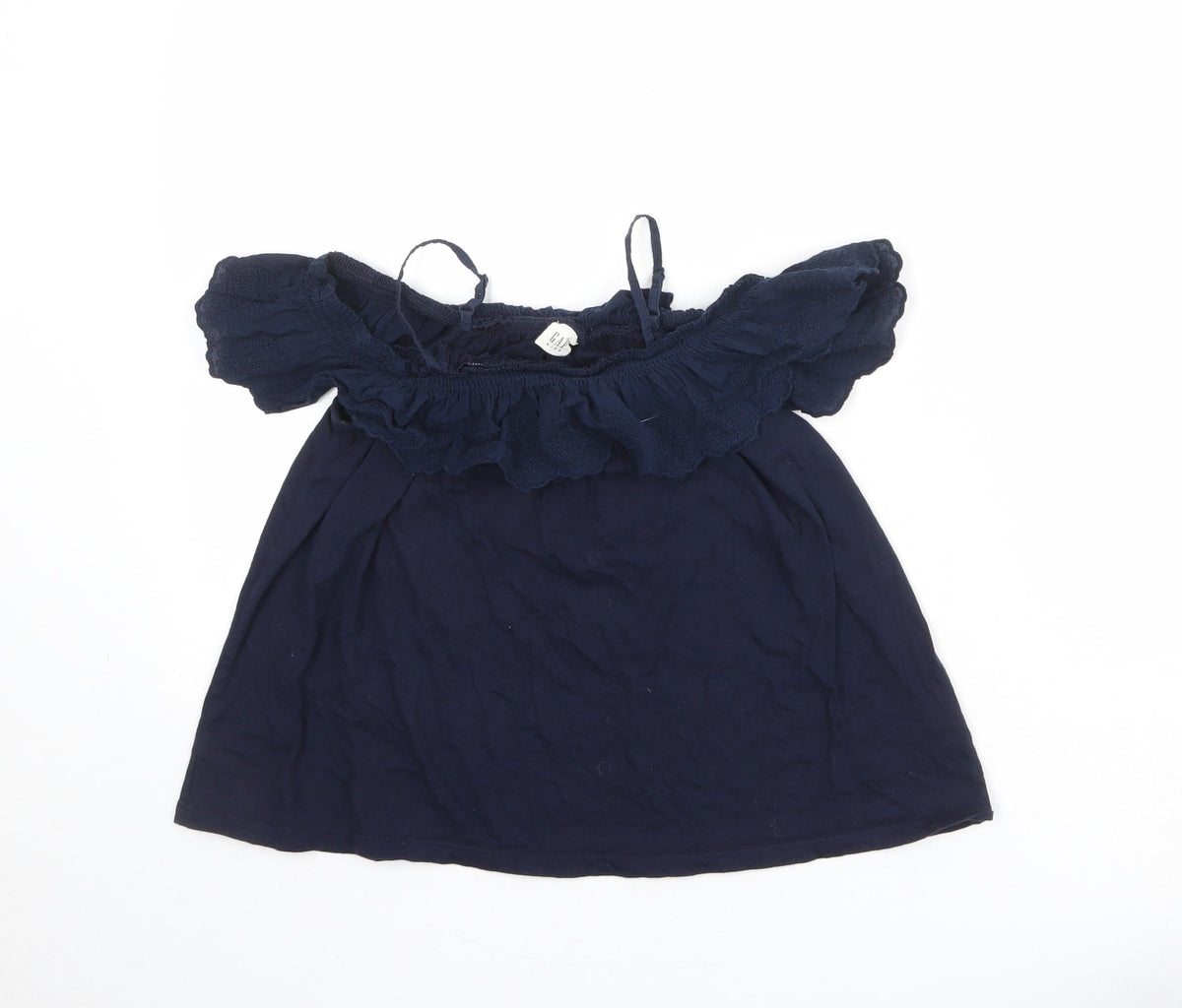 Additional front view of Gap girls’ blue 100% cotton basic blouse, size L, square neck pullover - cold shoulder