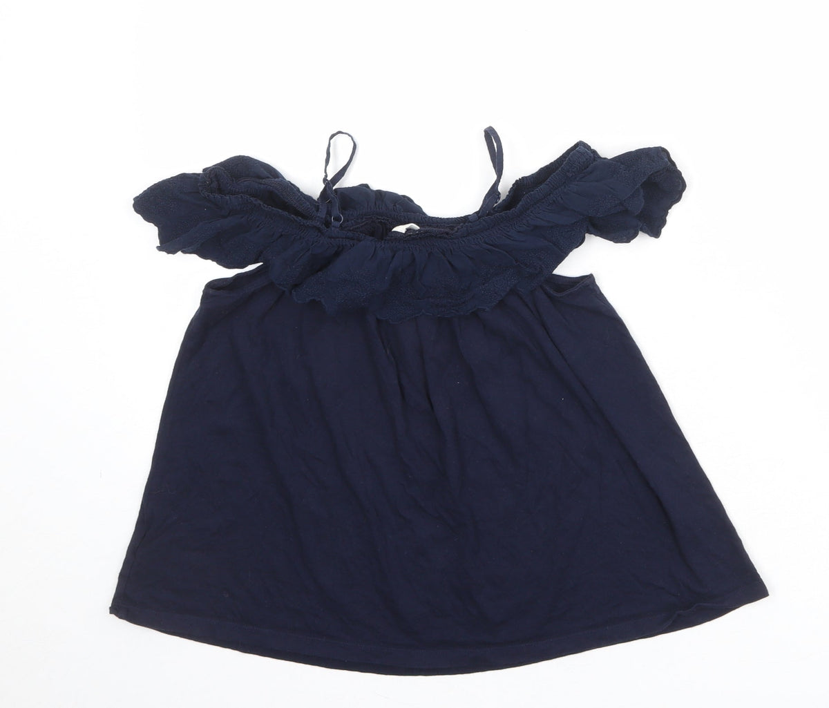 Back view of Gap girls’ blue 100% cotton basic blouse, size L, square neck pullover - cold shoulder
