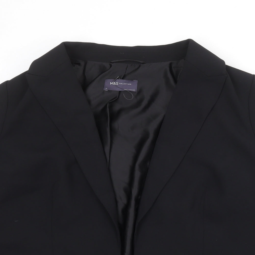 Marks and Spencer Womens Black Herringbone Polyester Jacket Blazer Size 14