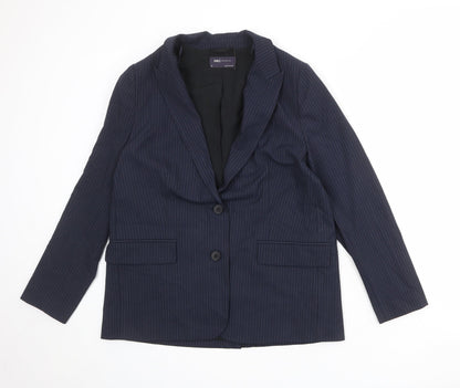 Marks and Spencer Womens Blue Pinstripe Polyester Jacket Suit Jacket Size 14