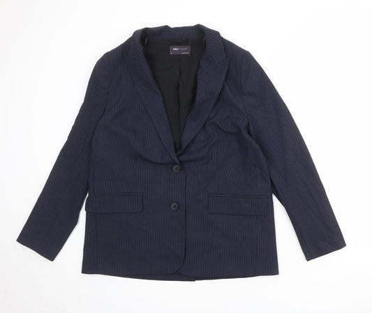 Marks and Spencer Womens Blue Pinstripe Polyester Jacket Suit Jacket Size 14