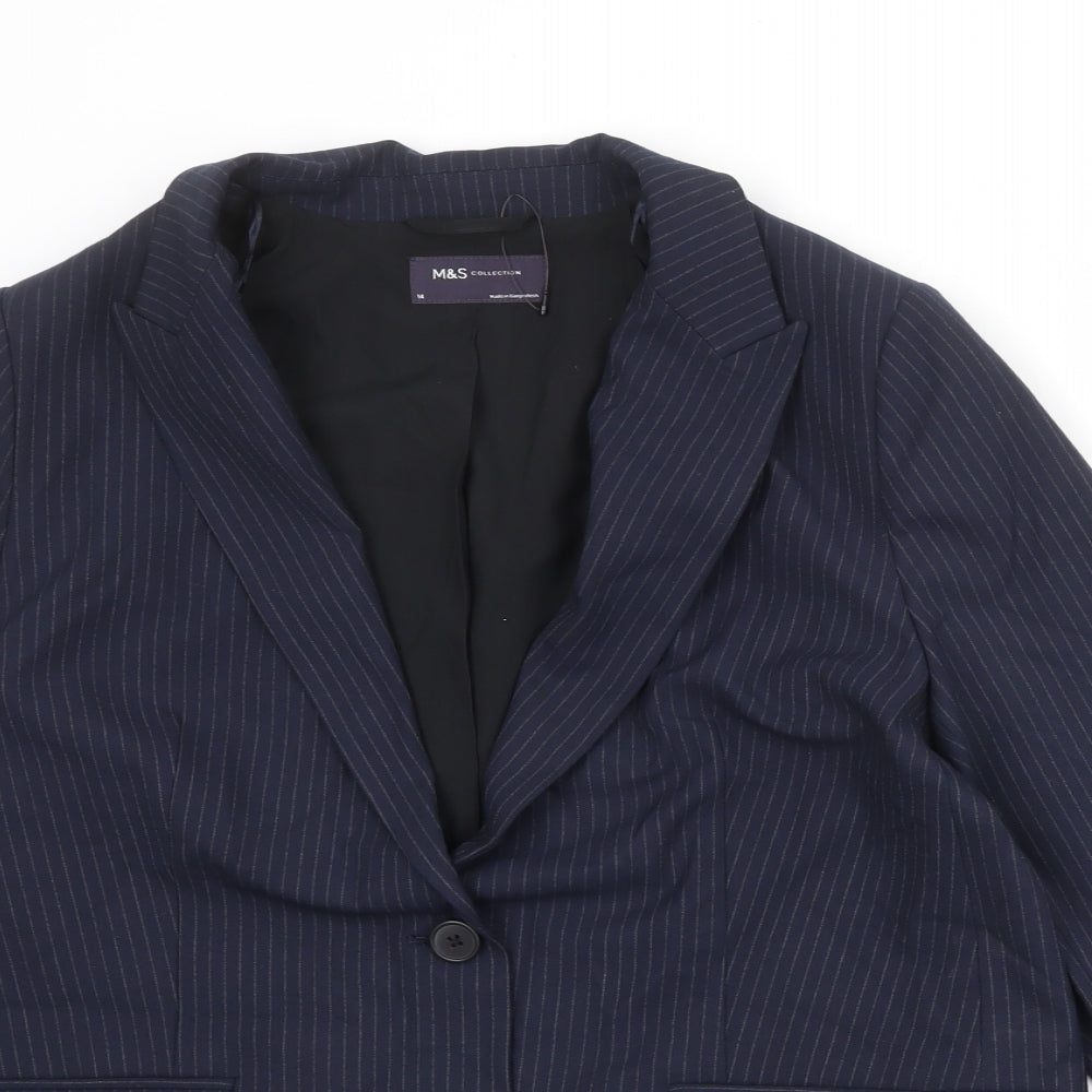 Marks and Spencer Womens Blue Pinstripe Polyester Jacket Suit Jacket Size 14