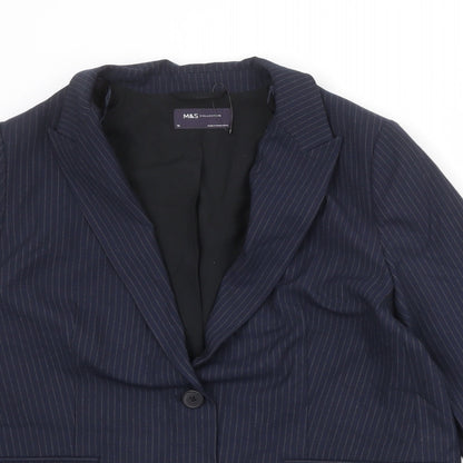 Marks and Spencer Womens Blue Pinstripe Polyester Jacket Suit Jacket Size 14