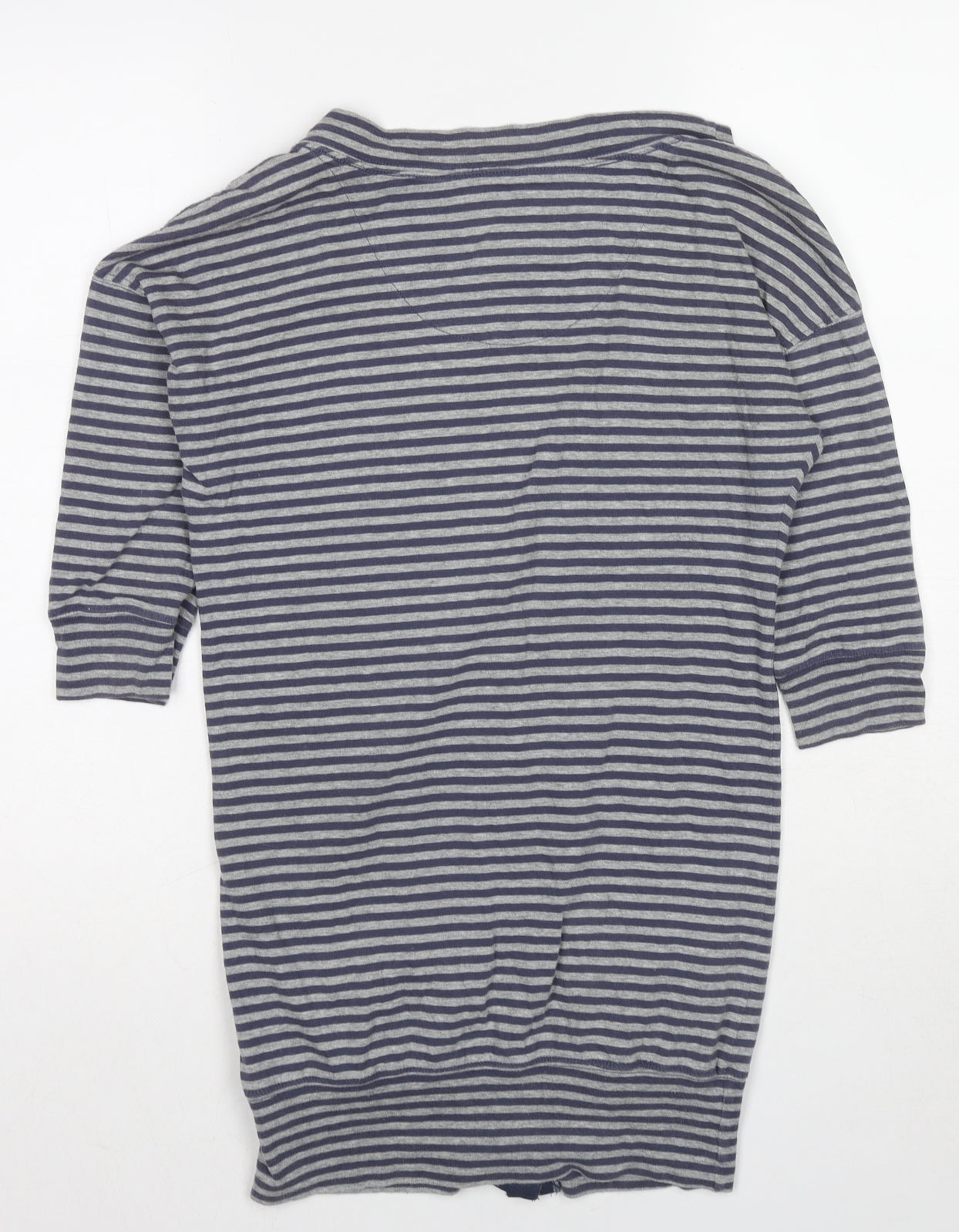 Jack Wills Womens Grey V-Neck Striped Cotton Cardigan Jumper Size 8