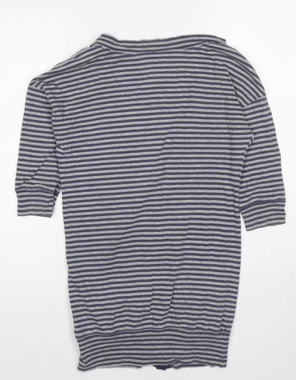 Jack Wills Womens Grey V-Neck Striped Cotton Cardigan Jumper Size 8