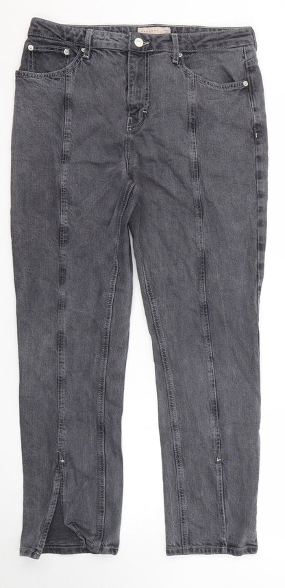 Topshop Womens Grey Cotton Straight Jeans Size 34 in L32 in Regular Zip