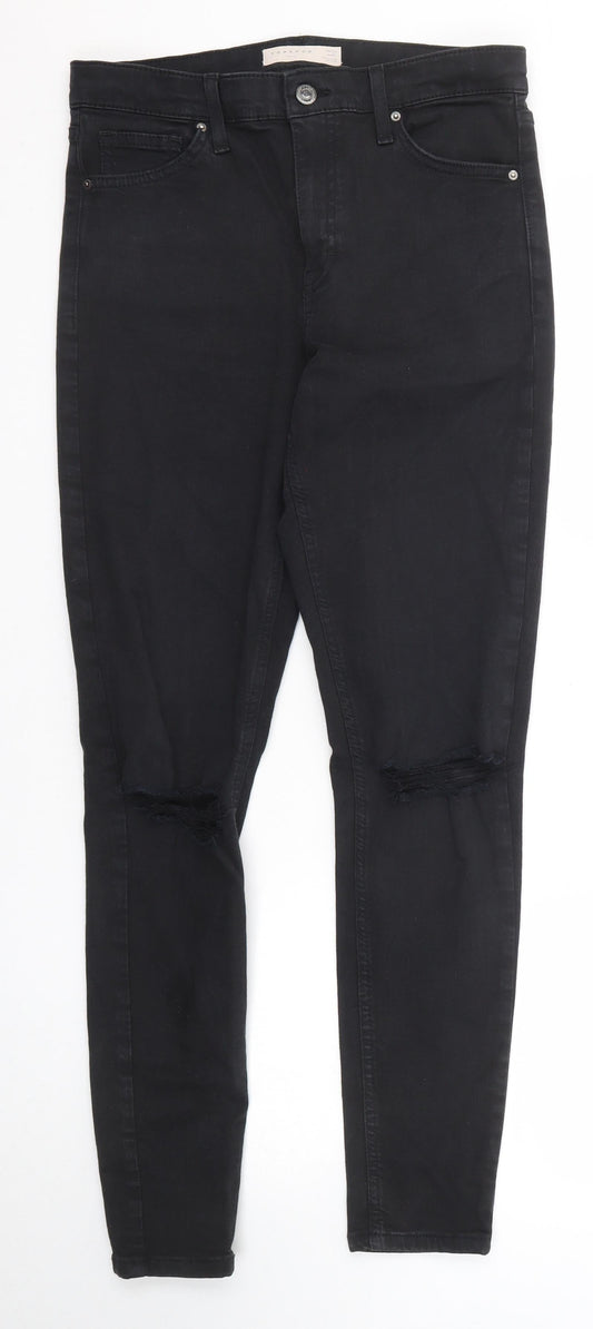 Topshop Womens Black Cotton Skinny Jeans Size 30 in L34 in Regular Zip