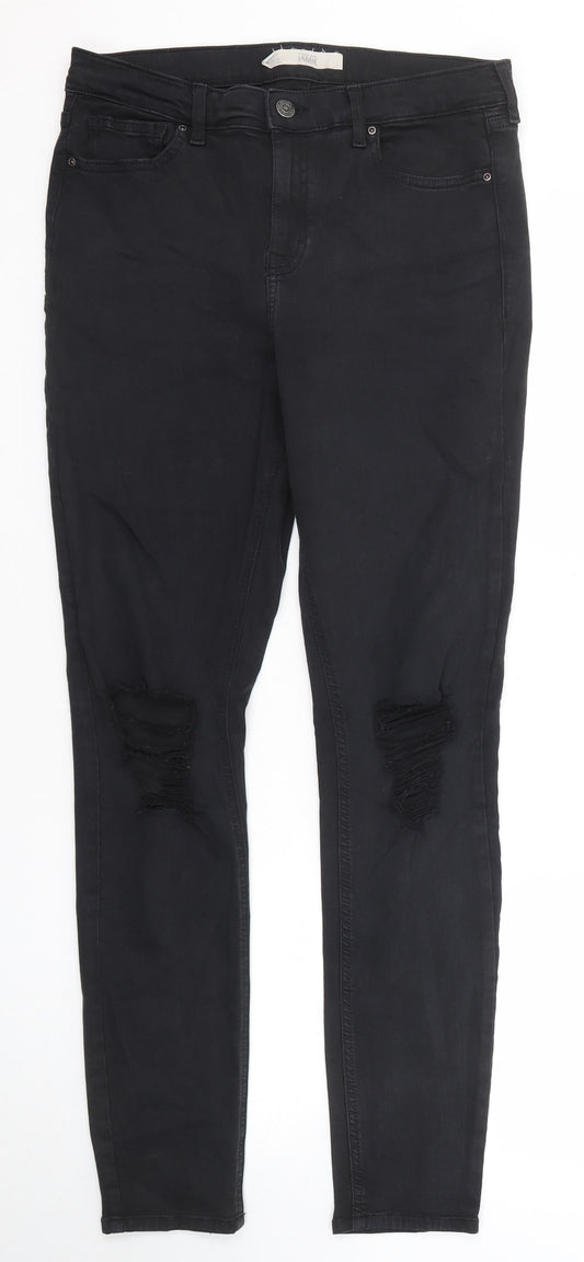 Topshop Womens Black Cotton Skinny Jeans Size 30 in L34 in Regular Zip