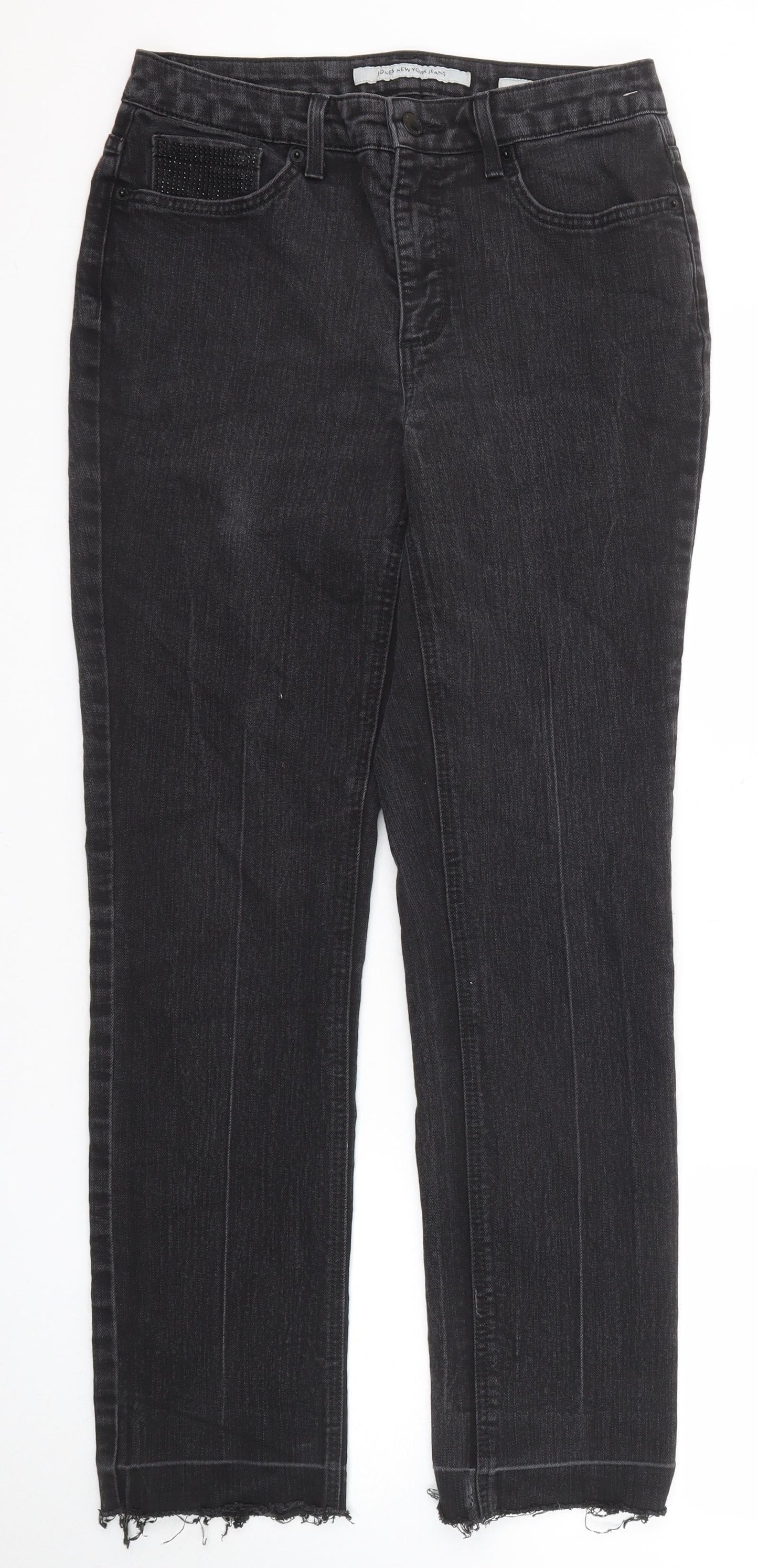Womens UK Size 10 Jones New York Regular Fit Straight Black Jeans