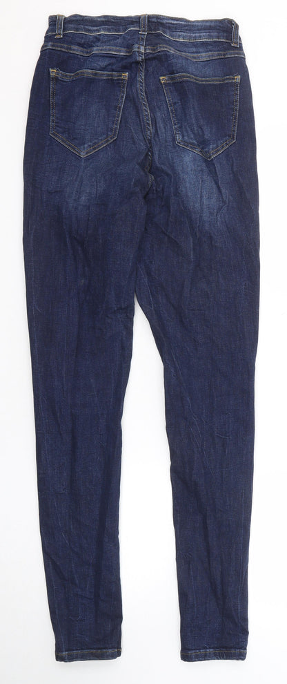 Boohoo Womens Blue Cotton Skinny Jeans Size 12 Regular Zip