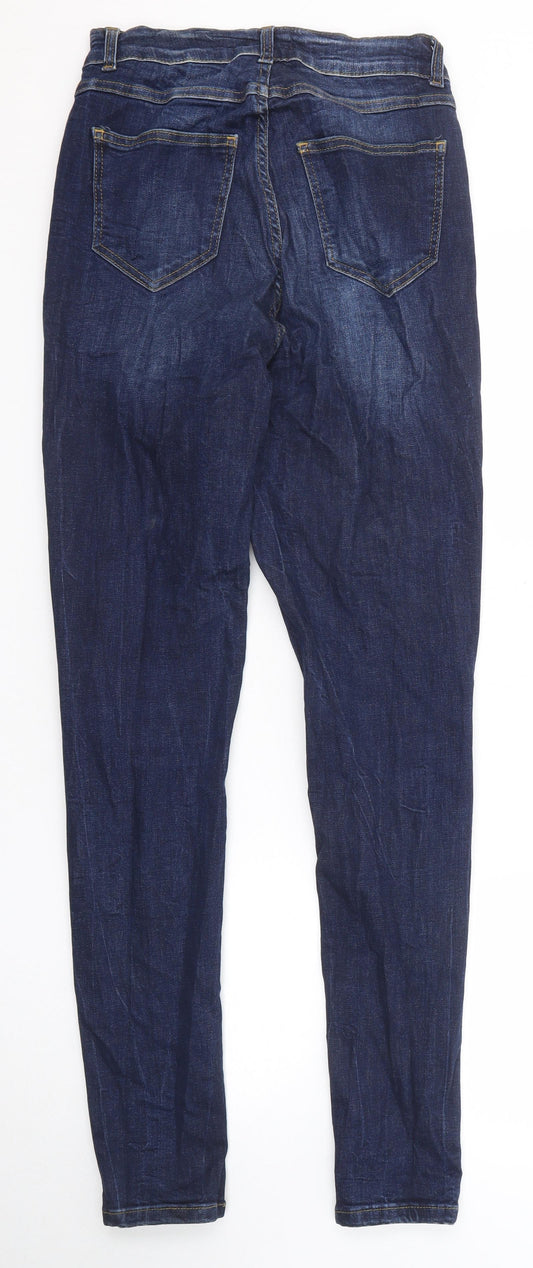 Boohoo Womens Blue Cotton Skinny Jeans Size 12 Regular Zip