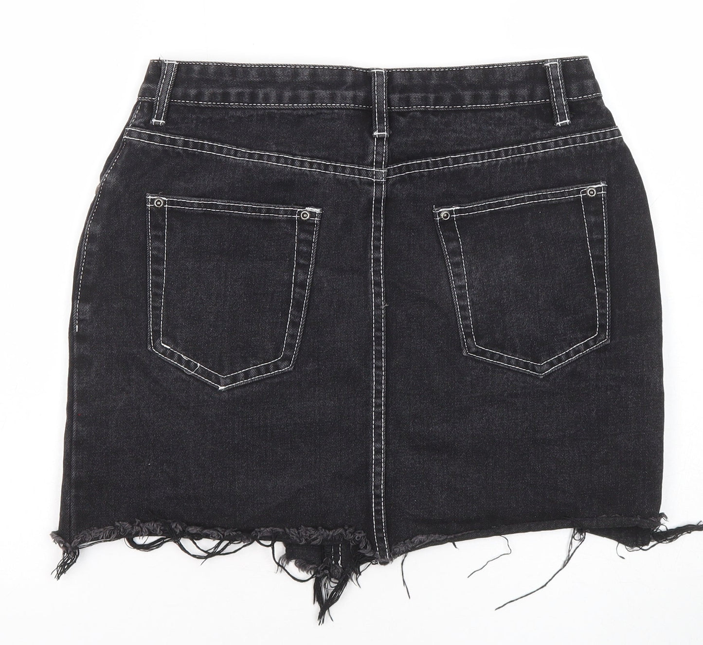 PRETTYLITTLETHING Womens Black Cotton Mini Skirt Size 10 Zip - Distressed look