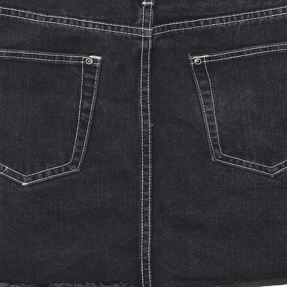 PRETTYLITTLETHING Womens Black Cotton Mini Skirt Size 10 Zip - Distressed look