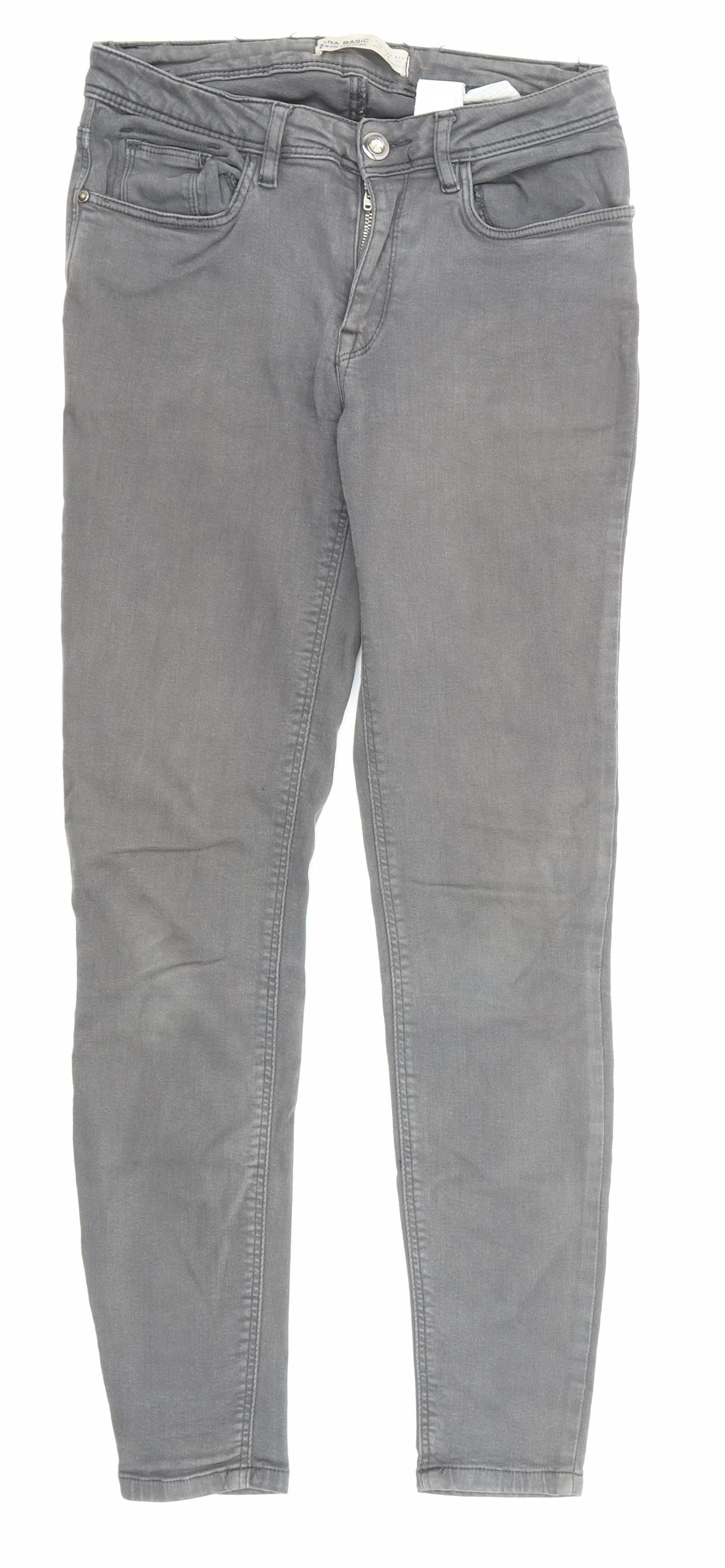 Zara Womens Grey Cotton Skinny Jeans Size 10 Regular Zip