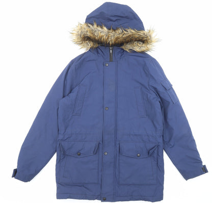 ASOS Mens Blue Parka Coat Size S Zip