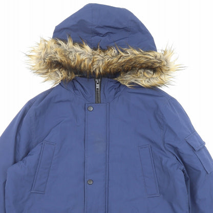 ASOS Mens Blue Parka Coat Size S Zip
